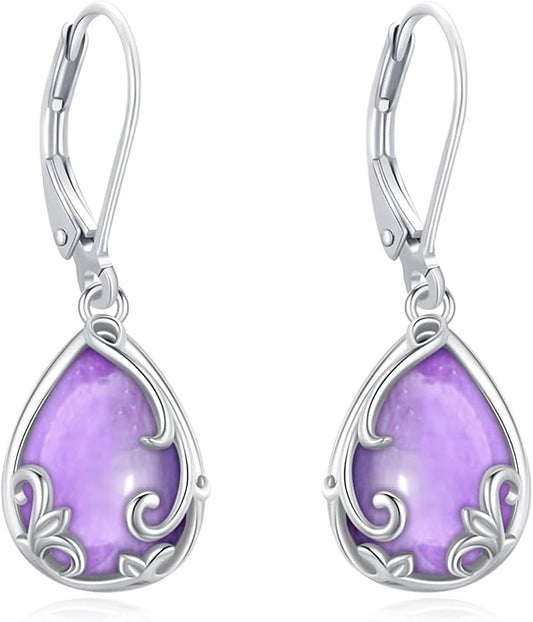 Dangle Earrings Sterling Silver Moonstone/Turquoise/CZ/Crystal Earrings for Women Tree of Life Animal Filigree Leverback Earrings Jewelry Gifts
