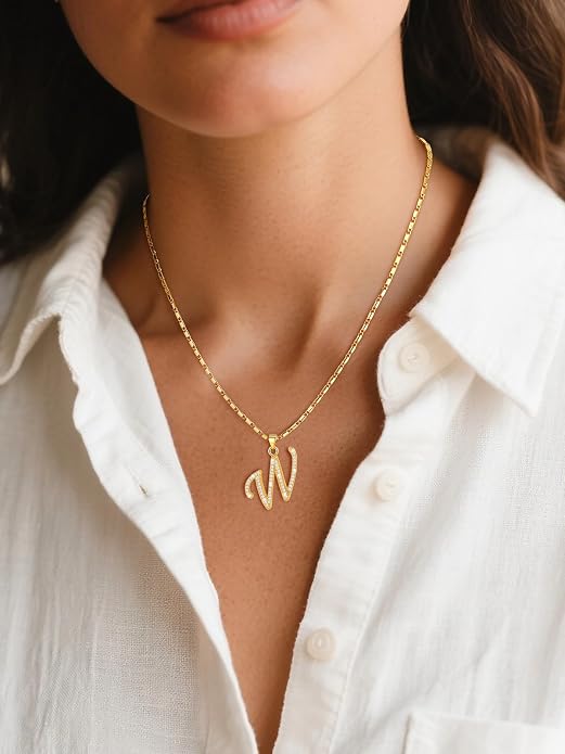 U7 Initial Necklace for Women, Gold/Platinum Plated CZ Crystal Letter A-Z Pendant Necklace, Shiny 20 Inch Name Chain Dainty Personalized Jewelry for Men Mom Wife Friend