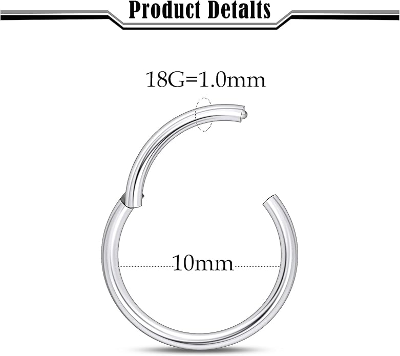 20G-2G ASTM F136 Titanium Septum Nose Rings Hoops Hinged Clicker Segment Septum Lip Nipple Ring Cartilage Tragus Helix Sleeper Earrings Piercing Jewelry for Women Men 6mm-19mm