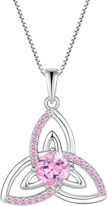 Celtic Birthstone Necklace for Women 925 Sterling Silver Trinity Knot Triquetra Crystal Pendant
