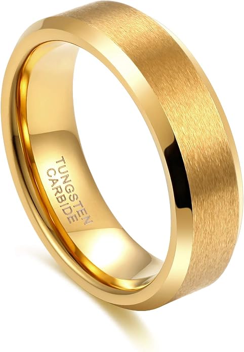Greenpod 4mm 6mm Tungsten Carbide Ring for Men Women Beveled Edge Brushed Silver/Black/24K Gold Plated Wedding Band Comfort Fit Size 4-13