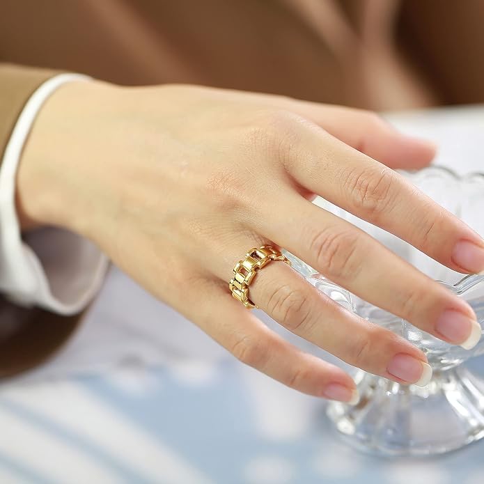 VNOX Gold Thumb Rings for Women 丨 14k Gold Plated Stainless Steel Chunky Statement Rings Link Band Ring Stackable Rings Chunky Signet Ring for Womens Jewelry Trendy