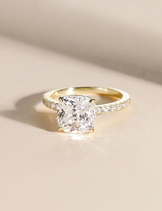 EAMTI 3.5CT 925 Sterling Silver Rings Cushion Cut Cubic Zirconia CZ Engagement Wedding Bands for Women Promise Rings for Her Size 3-11