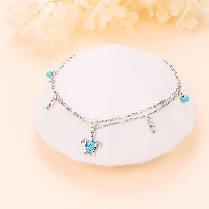 Anklet for Women 925 Sterling Silver Cross Layered Anklet for Women Girls Adjustable Dainty Beach Foot Chain Plus 9 10 Inch Charm Anklet Jewelry Birthday