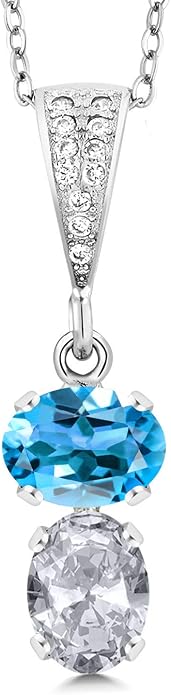 Gem Stone King 2-Stone Gemstone Birthstone Pendant Necklace for Women in 925 Sterling Silver | Oval 8x6MM | 18 Inch Silver Chain | Fine Jewelry for Her Mom Wife