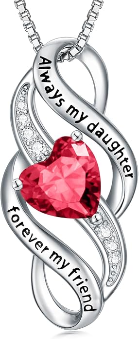 Daughter Necklace 925 Sterling Silver Always My Daughter Forever My Friend Infinity Necklace to Daughter Birthday Gift from Mom with 12 Birthstones