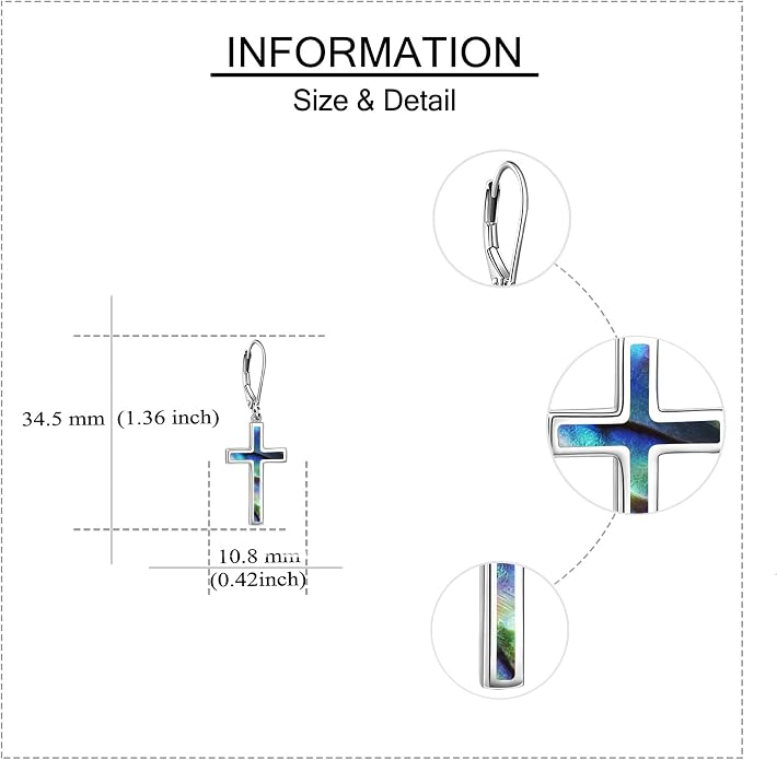 ONEFINITY Cross Earrings 925 Sterling Silver Leverback Cross Dangle Drop Earring Cross Religion Jewelry for Women Men
