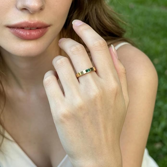 Birthstone Rings for Women 14K Gold Plated Stackable Band Non Tarnish Gold Rings Hypoallergenic Anniversary Mother's Day Christmas Gift for Her