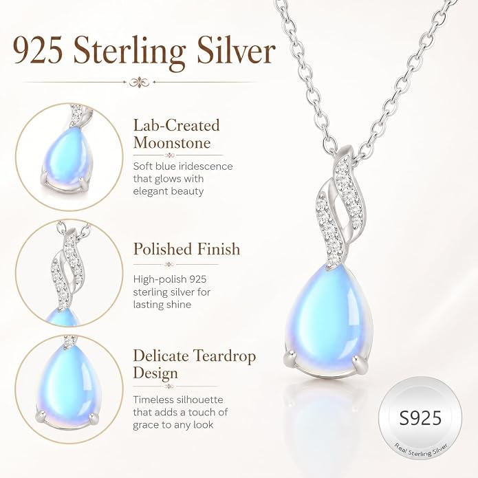 925 Sterling Silver Moonstone Necklace New Beginnings, Graduation Gifts, Created Moonstone Jewelry June Birthstone Necklace for Women, Inspirational Birthday Graduation Gifts for Friend Sister Daughter Mom