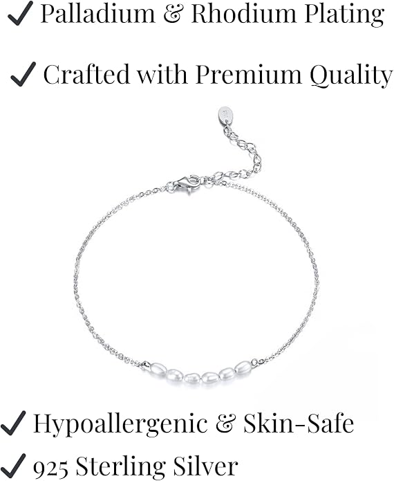 925 Sterling Silver Chain Anklets Bracelet For Women Adjustable Anklet Bracelet With Rhodium Plating For Long-Lasting Shine Silver Anklets For Women Jewelry Gift for Women