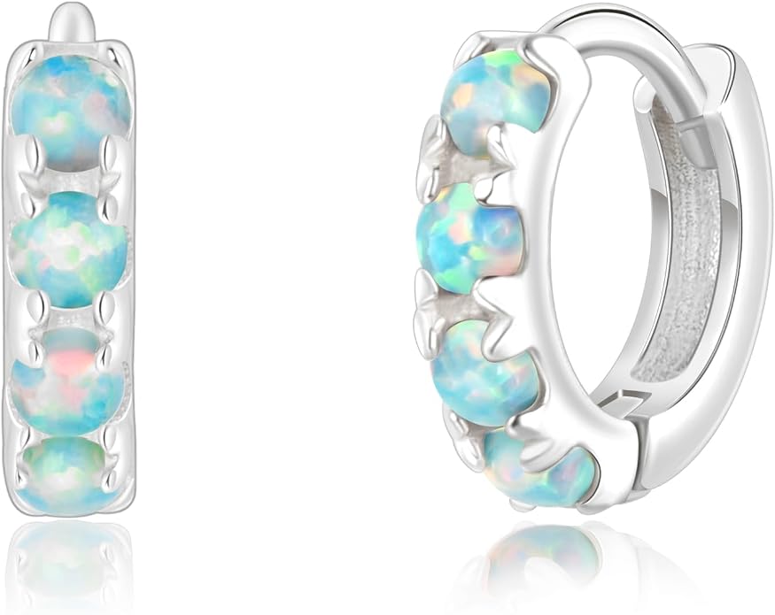 Tiny Mini Opal Huggie Hoop Earrings Upper Ear Cartilage Helix 18k Gold Plated Silver Minimalist Simple Small 10mm 8mm 6mm Hoop Earrings
