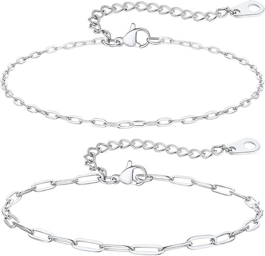 ChainsPro Stainless Steel Waterproof Anklet for Women, Adjustable Non Tarnish Layered Anklets, Trendy Dainty Cuban Link Ankle Bracelet Beach Jewelry Gifts for Swimming & Daily Wear (8.5+2 inches)