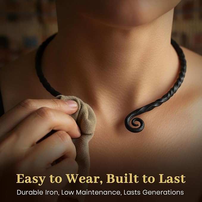 ARTIZANSTORE Hand Forged Necklace | Iron Torc Jewelry for Men | Viking Torc with Scroll Design | Medieval Craftsmanship