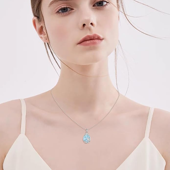 POPLYKE Sterling Silver Gemstone Teardrop Pendant Necklace Crystal Jewelry for Women