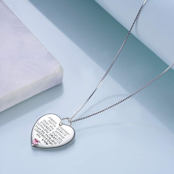 YFN Sterling Silver Always Remember You are Braver Than You Believe Jewelry Pendant Necklace Inspirational Gifts
