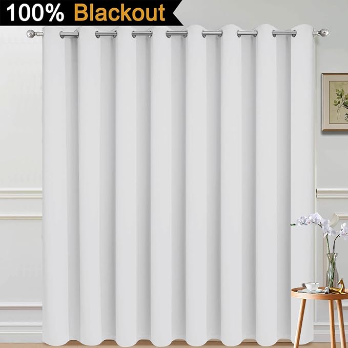 Yakamok Greyish White Blackout Patio Door Curtain Panels W100 x L84,1 Panel | Noise Reducing Barrier Panel for Sliding Glass Door, 2 Thick Layers Heat Full Light Blocking Patio Door Drapery