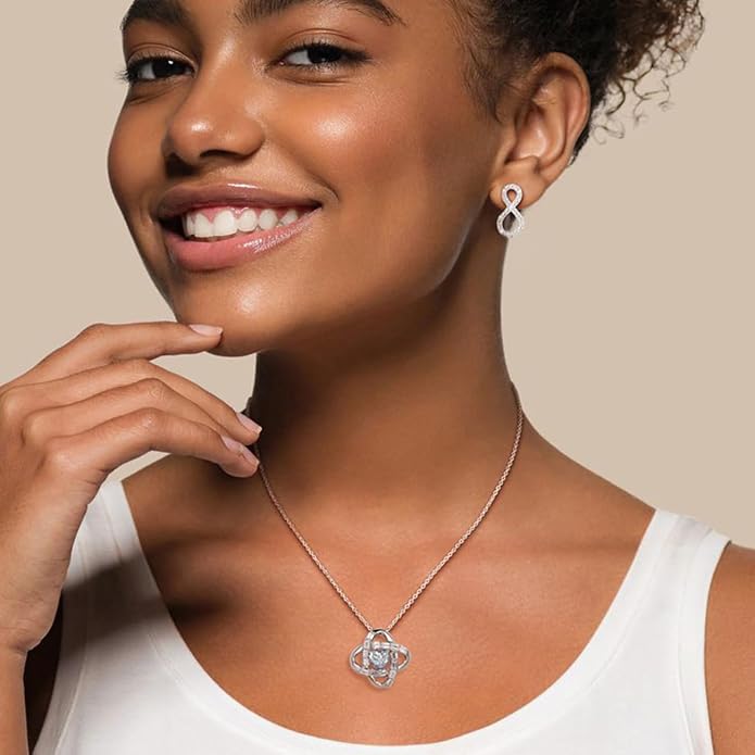 Birthstone Necklace for Women, S925 Sterling Silver Jewelry Gifts, White Gold Plated Love Knot Pendant, Anniversary Birthday Vanlentine Day's Gifts for Grandma, Wife, Mom and Sister