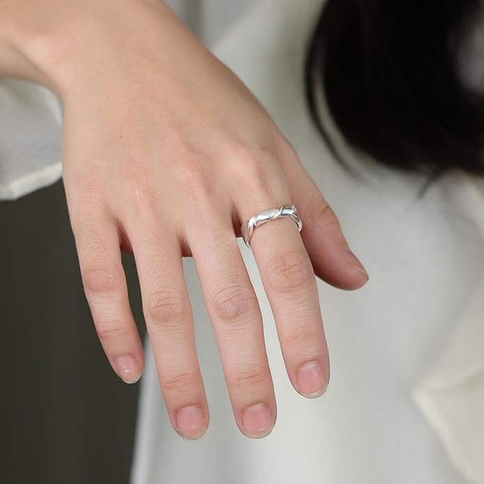925 Sterling Silver Ring Minimalist Adjustable Rings Band Handmade Rings for Women Girls