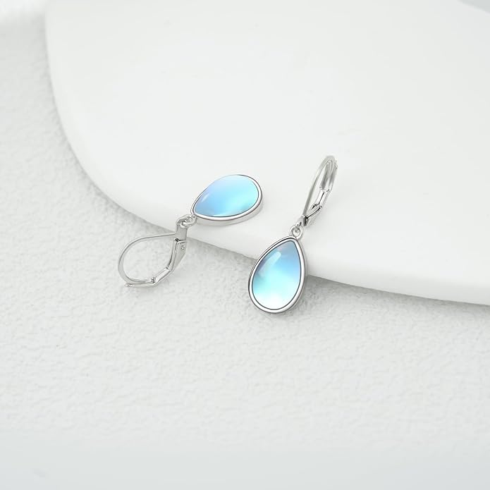 Larimar/Star/Dragonfly/Sunflower/Moonstone/Black Onyx Earrings for Women Leverback Dangle Earrings Hypoallergenic Jewelry for Women