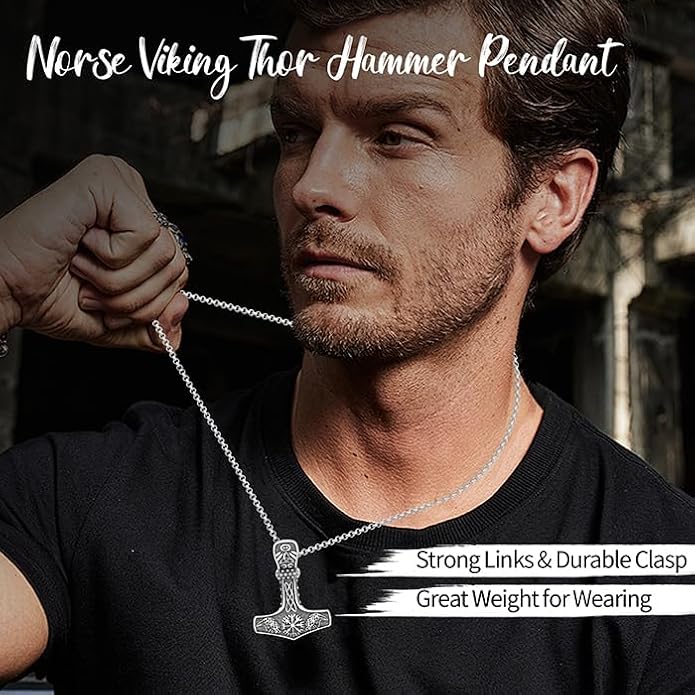 Tetragrammaton/Thors Hammer/Viking Axe/Jewish/Yahweh Necklace for Men 925 Sterling Silver Viking Norse Pagan Jewelry Gifts for Women
