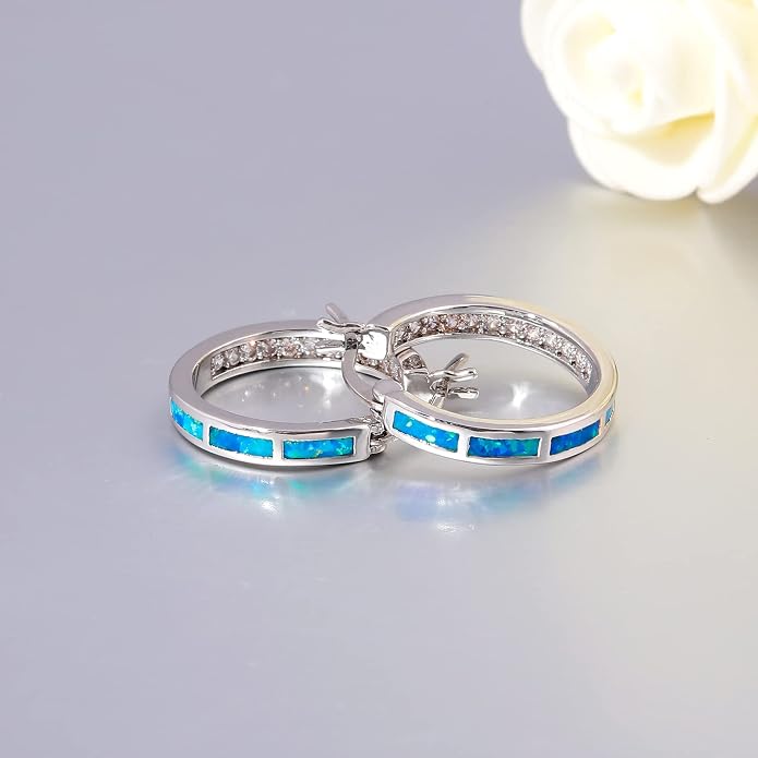CiNily Sterling Silver/Rose Gold/Yellow Gold Plated Hoop Earrings 20mm,Multicolor Opal Small Hoop Earrings for Women Girls Hypoallergenic Jewelry for Sensitive Ears Gemstone Earrings