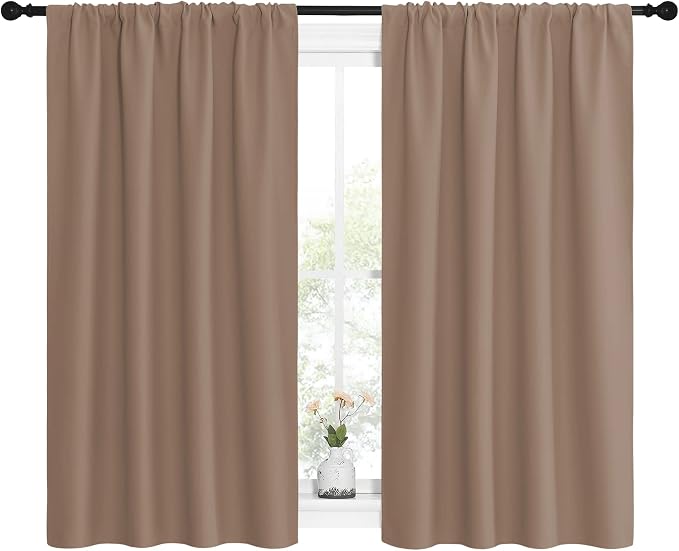 NICETOWN Kitchen Window Blackout Curtains - Window Treatment Thermal Insulated Rod Pocket Small Blackout Draperies/Drapes for Bedroom/Kitchen (Cappuccino, Set of 2, 42 inches Wide by 54 inches Long)