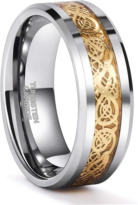 Frank S.Burton 6mm 8mm Celtic Tungsten Rings for Men Women Dragon Design Tungsten Carbide Wedding Band Comfort Fit Size 4-13