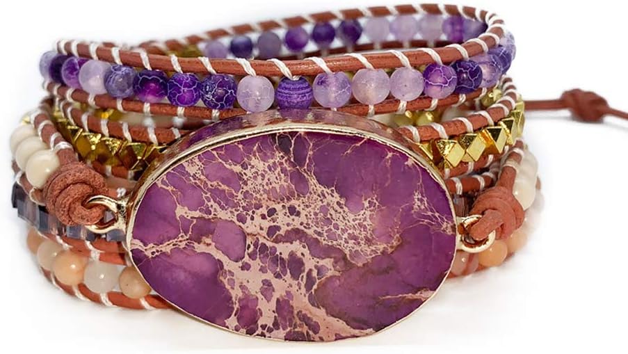 Boho Wrap Bracelet for Women, Handmade Natural Imperial Jasper Multi-Layer Stone Beaded Bracelet, Bohemian Healing Crystal Stone Jewelry Gifts