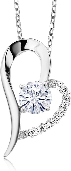 Gem Stone King Heart Shape Pendant Necklace For Women | 925 Sterling Silver | 6MM Round Gemstone Birthstone | Heart Necklace For Women | With 18 Inch Silver Chain