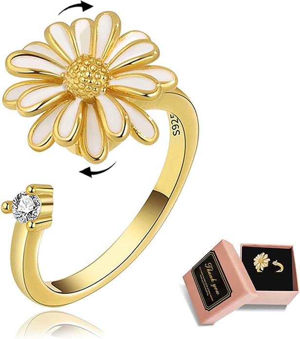 Sunflower Fidget Ring for Women Spinning Rings Adjustable Anxiety Ring for Teens Birthday Gift for Daughter Mom You Are My Sunshine Spinner Rings