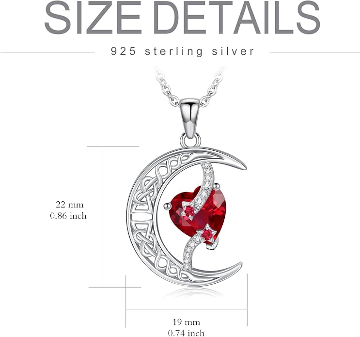 TOUPOP Moon and Star Birthstone Necklace for Women 925 Sterling Silver Celtic Moon Jewelry Birthday Mothers Day Gifts for Mom Wife Her