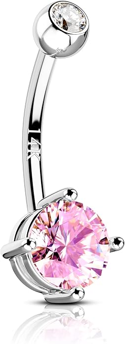 COCHARM 14K Gold Belly Button Rings for Women 14K Yellow Gold Belly Rings Round CZ Real Gold Belly Navel Piercing Jewelry