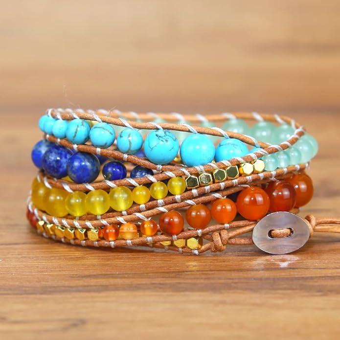 Boho Wrap Bead Bracelet for Women - Handmade Adjustable Natural Stone Beaded Bracelets Yoga Healing Bracelet Bangle Hippie Jewelry