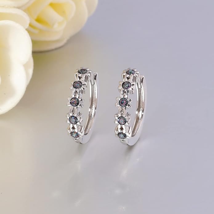 CiNily Small Hoop Earrings for Women Girls Flower Cubic Zirconia Huggie Earrings Hypoallergenic 14K Yellow Gold Plated Cartilage Earrings