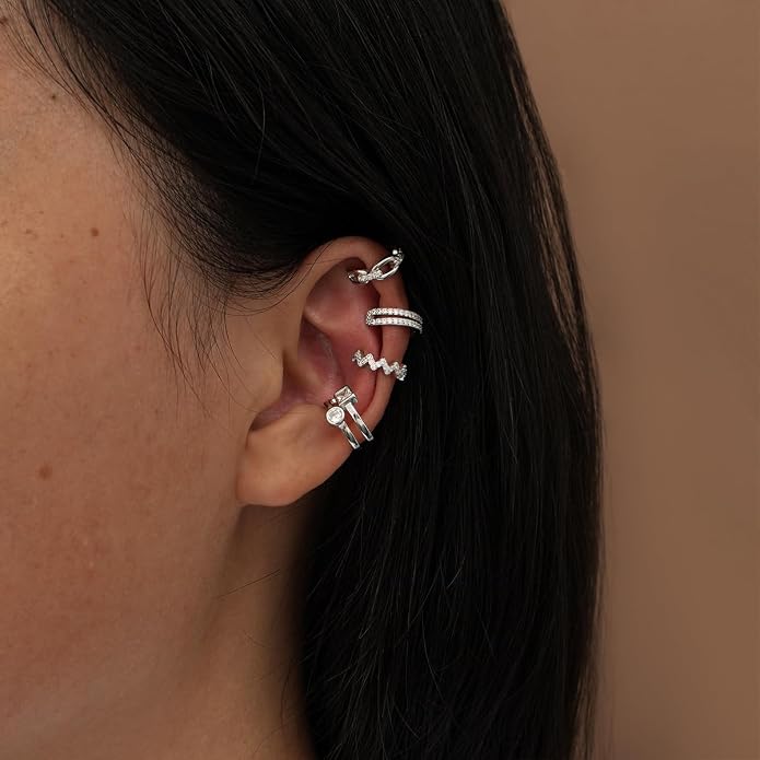 CHIC & ARTSY 925 Sterling Silver Ear Cuffs for Women, Non Piercing Clip On Cartilage Cuffs, Adjustable Fake Conch & Helix Earrings, Gold Plated & Oxidized Various Styles