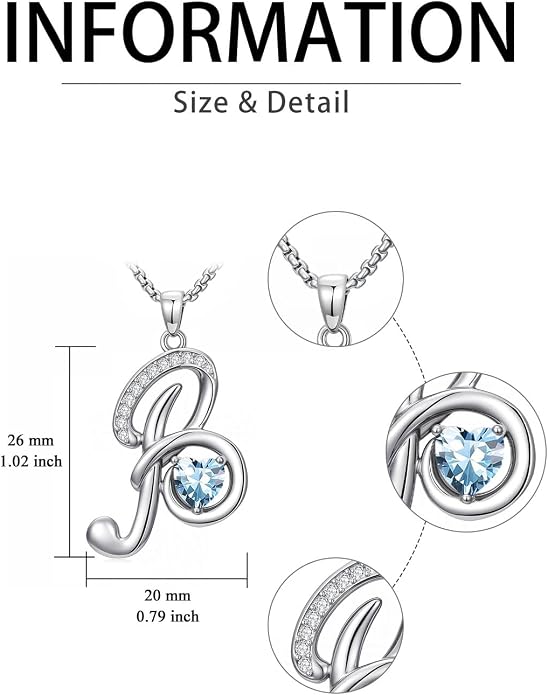 Birthday Gifts for Women Alphabet A to Z Initial Birthstone Pendant Necklaces for Women - 18k White Gold Plated Personalized Name Jewelry Anniversary Graduation Gifts for Wife Her Daughter Girlfriend(with Gift Box)