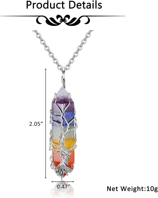 GEHECRST Healing Crystal Necklace Tree of Life Wire Wrapped Natural Quartz Crystal Stone Point Gemstone Pendant Necklace Jewelry for Women Christmas Birthday Gift