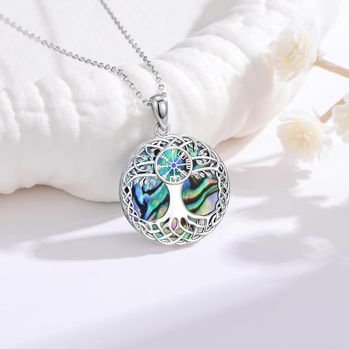 Tree of Life Necklace 925 Sterling Silver Abalone Shell Celtic Knot Tree Pendant Necklace Jewelry Gifts for Women Birthday Christmas