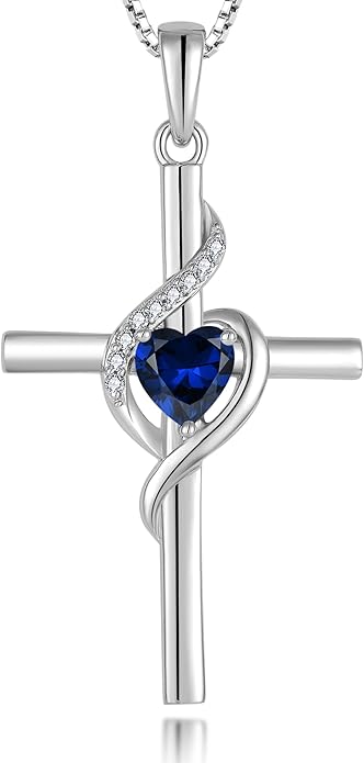 Cross Necklace 925 Sterling Silver Infinity Pendant Heart Birthstone Anniversary Jewelry for Women