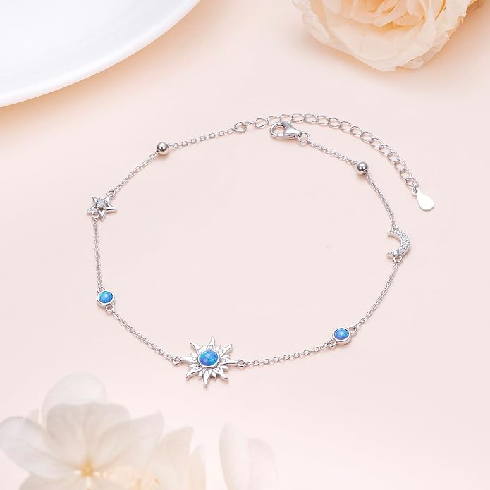 Alphm Anklet for Women S925 Sterling Silver Adjustable Foot Evil Eye Starfish Heart Bead Butterfly Celtic Knot Cross Multilayer Layered Ankle Bracelet Jewelry