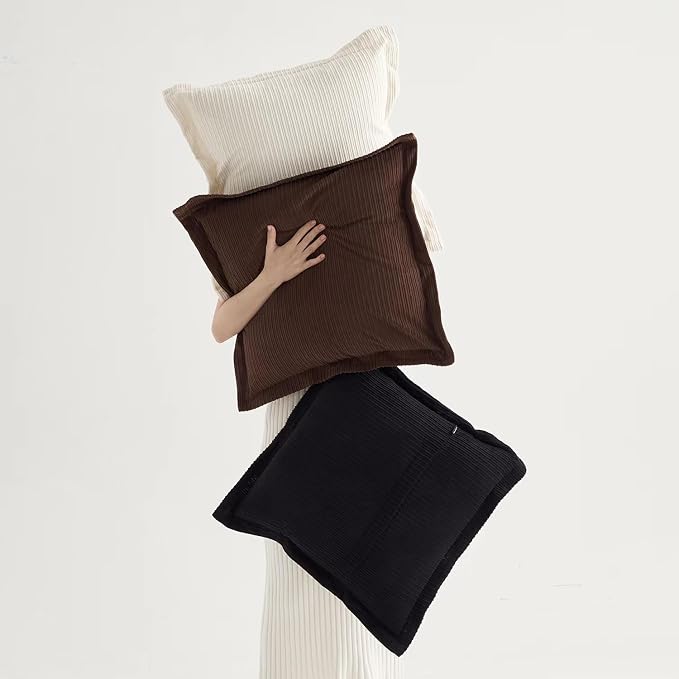 COCO TOP Set of 3 Classic Vintage Decorative Throw Pillow Covers 20x20inch, Striped Corduroy Cute Soft Fluffy Square Cushion Covers for Couch Sofa Car Home Farmhouse Decor(Dark Brown, Black & White)