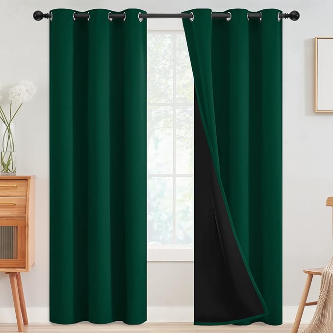 SimpleHome Dark Green 100% Blackout Curtains Room Darkening Living Room 84 | Curtains for Bedroom,Thermal Insulated Grommet Window Drapes,Curtains for Living Room with Black Back,42 x 84 Inch,2 Panels
