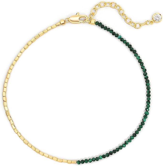DREMMY STUDIOS Gold Anklet Bracelets for Women 14K Gold Plated Stone Handmade Beaded Link Chain Anklets Jewelry Gift