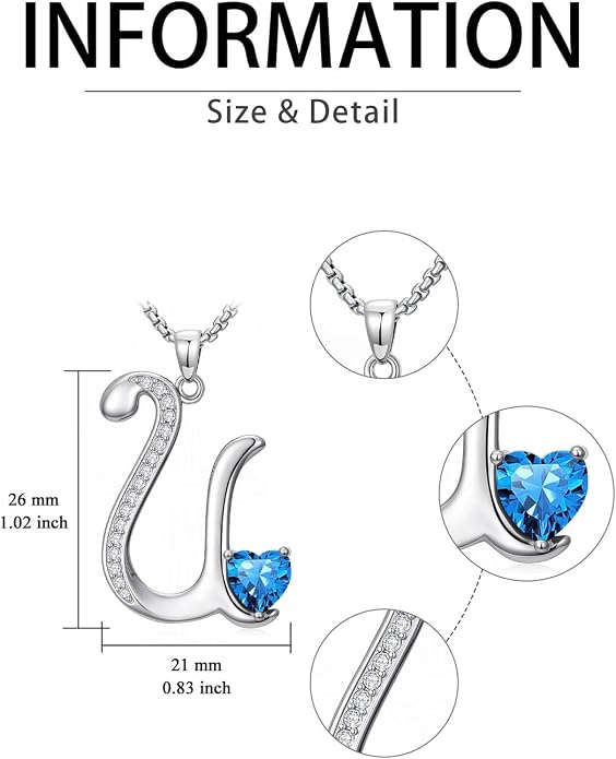 Birthday Gifts for Women Alphabet A to Z Initial Birthstone Pendant Necklaces for Women - 18k White Gold Plated Personalized Name Jewelry Anniversary Graduation Gifts for Wife Her Daughter Girlfriend(with Gift Box)