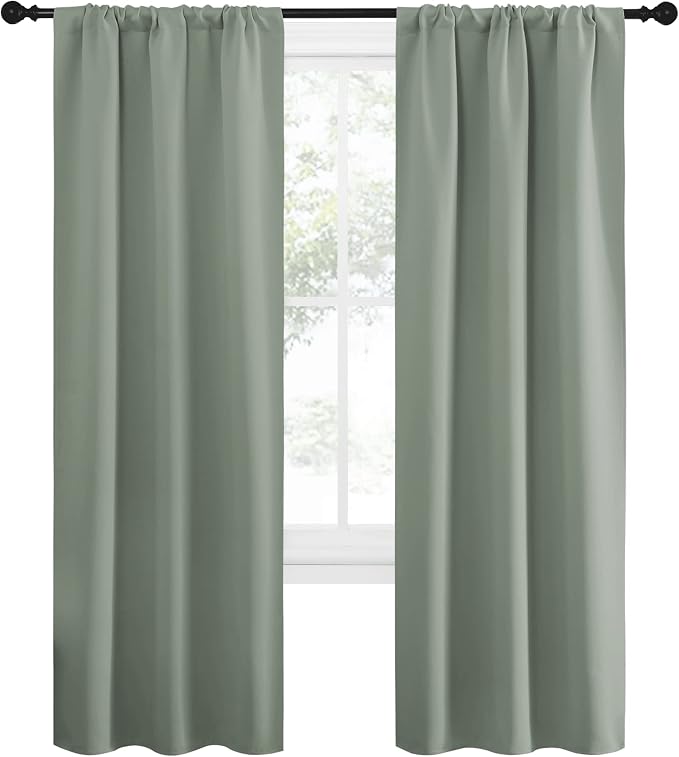 NICETOWN Window Curtains Blackout Drapes - Thermal Insulated Solid Rod Pocket Blackout Curtains/Draperies for Living Room (Greyish Green, One Pair, 34 by 72-Inch)