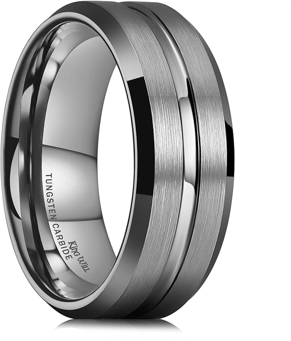 King Will Tungsten Carbide Wedding Band for Men Women-6/8/10mm Width Multicolor Available with Grooved Center Wedding Ring Suitable for Work, Gym Comfort Fit Size 4-16