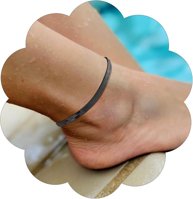 FindChic Elegant Herringbone Snake Chain Anklets/Bracelets 3MM/5MM Width Stainless Steel/18K Gold/Rose Gold Plated/Black 4 Color Options, 8.3'' 8.5'' 10.5'' Length, with Gift Box