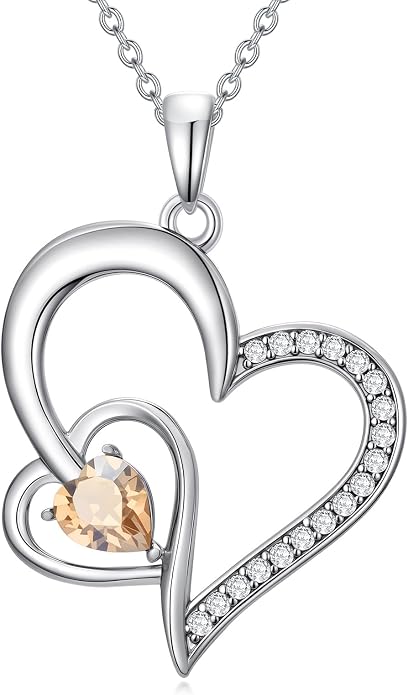 Heart Necklace 925 Sterling Silver Birthstone Necklace for Women Pendant Anniversary Birthday Jewelry Christmas Gifts for Mom Her Wife