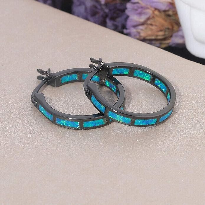CiNily Sterling Silver/Rose Gold/Yellow Gold Plated Hoop Earrings 20mm,Multicolor Opal Small Hoop Earrings for Women Girls Hypoallergenic Jewelry for Sensitive Ears Gemstone Earrings