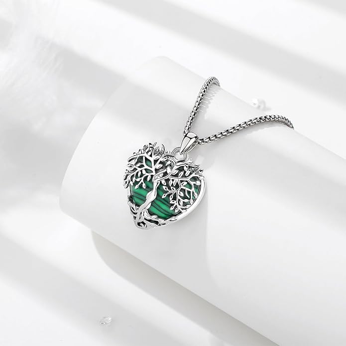 Vito Tree of Life Necklace for Women Men, Silver Plated Copper Teardrop Moonstone/Obsidian/Turquoise/Amethyst/Malachite Crystal Tree Necklace Protection Energy Amulet Jewelry Gift for Mom Wife, 20+2"